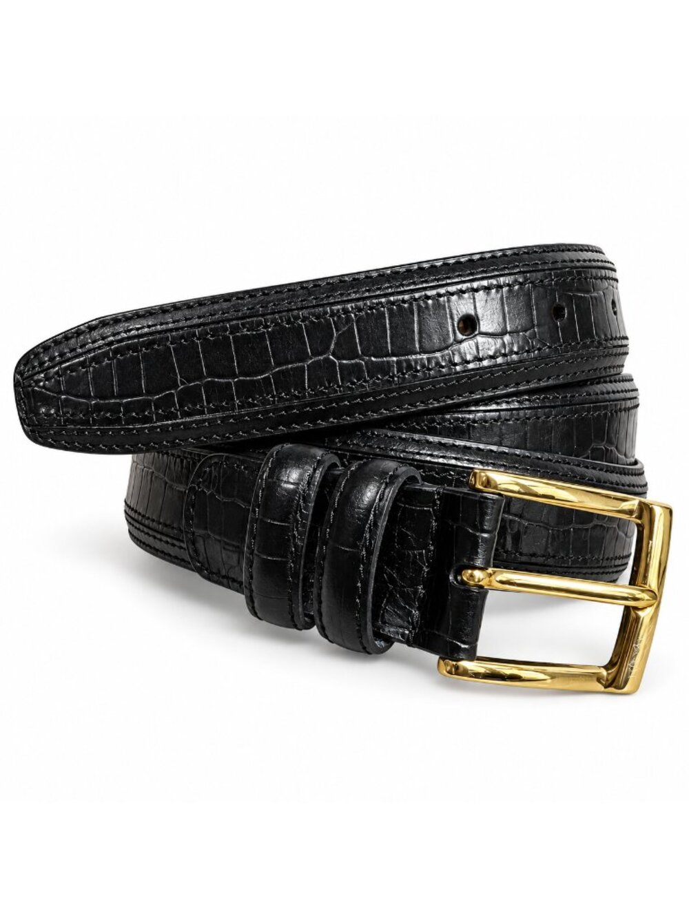 Scandia Woods Black Croc Embossed Genuine Leather Belt Mens 2XL Gold Tone Buckle